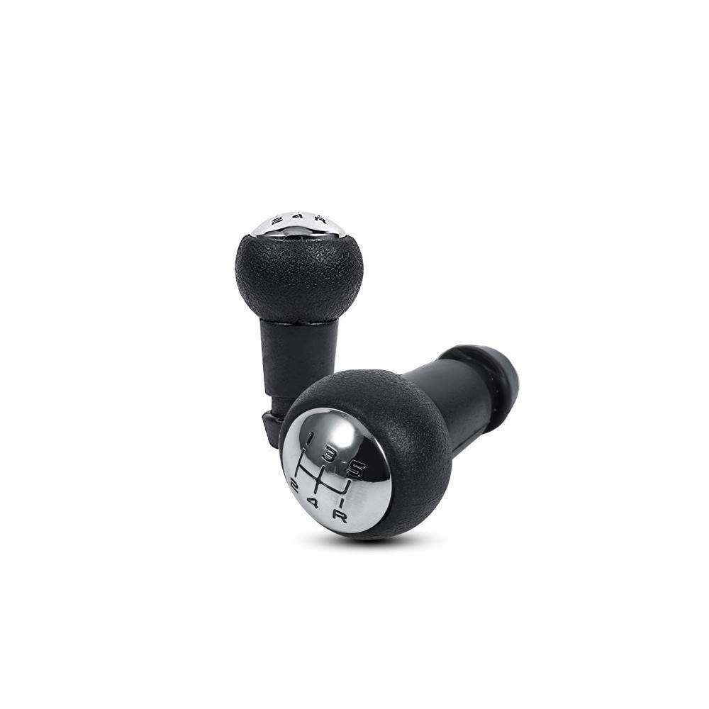 Pomello Leva Cambio Auto 5 Marce E Retromarcia Per Autovetture Nero E Argento Con Rifiniture Chrome Antipolvere