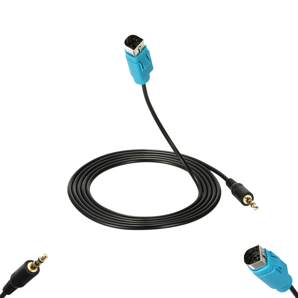 Cavo Funzione Aux Compatibile con Alpine CDA iDA IVA DVA, Adatto a KCE-236B, Connettore Azzurro a D per CD Changer, Jack 3.5mm Ingresso Audio