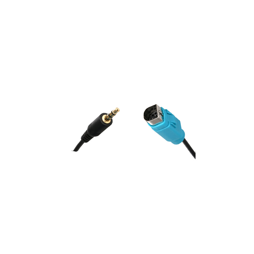 Cavo Funzione Aux Compatibile con Alpine CDA iDA IVA DVA, Adatto a KCE-236B, Connettore Azzurro a D per CD Changer, Jack 3.5mm Ingresso Audio