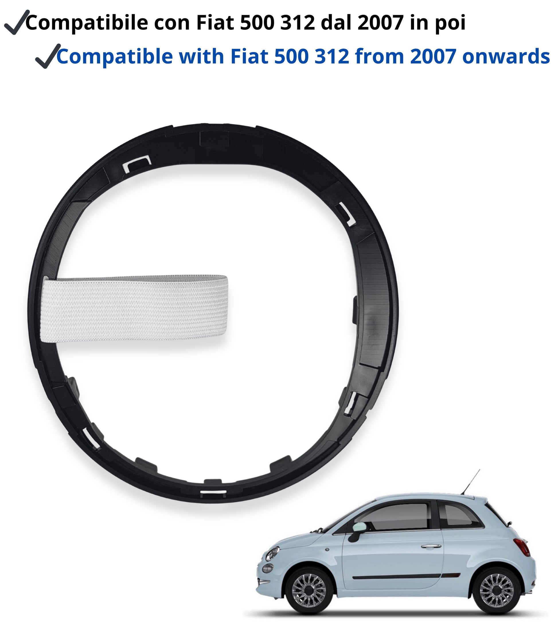 Kit Cornice Leva Cambio Nero Lucido e Ghiera di ritenzione Compatibile con Fiat 500 312, 500C dal 2007, per OEM 50295851, 50295325, 55344016, 50293173
