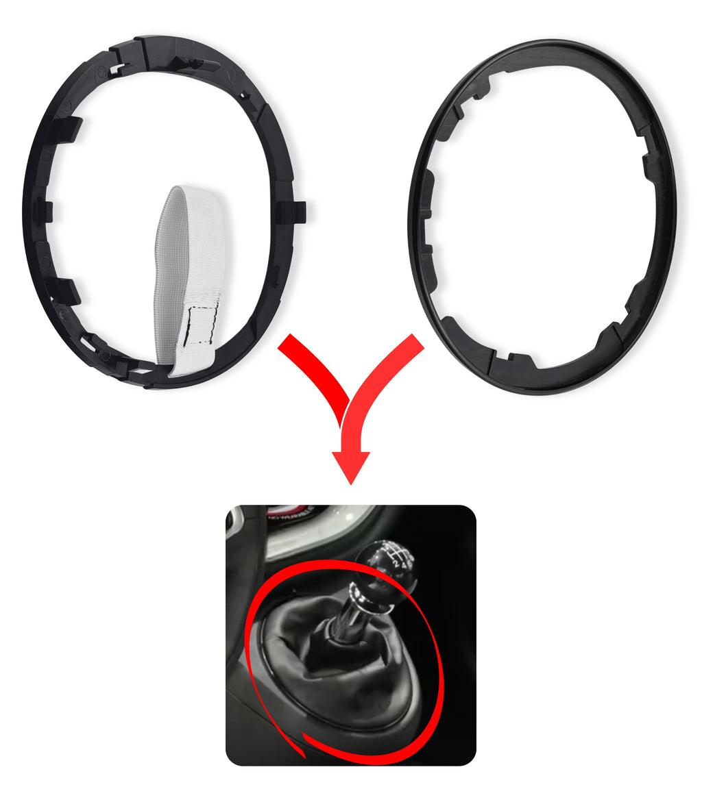 Kit Cornice Leva Cambio Nero Lucido e Ghiera di ritenzione Compatibile con Fiat 500 312, 500C dal 2007, per OEM 50295851, 50295325, 55344016, 50293173