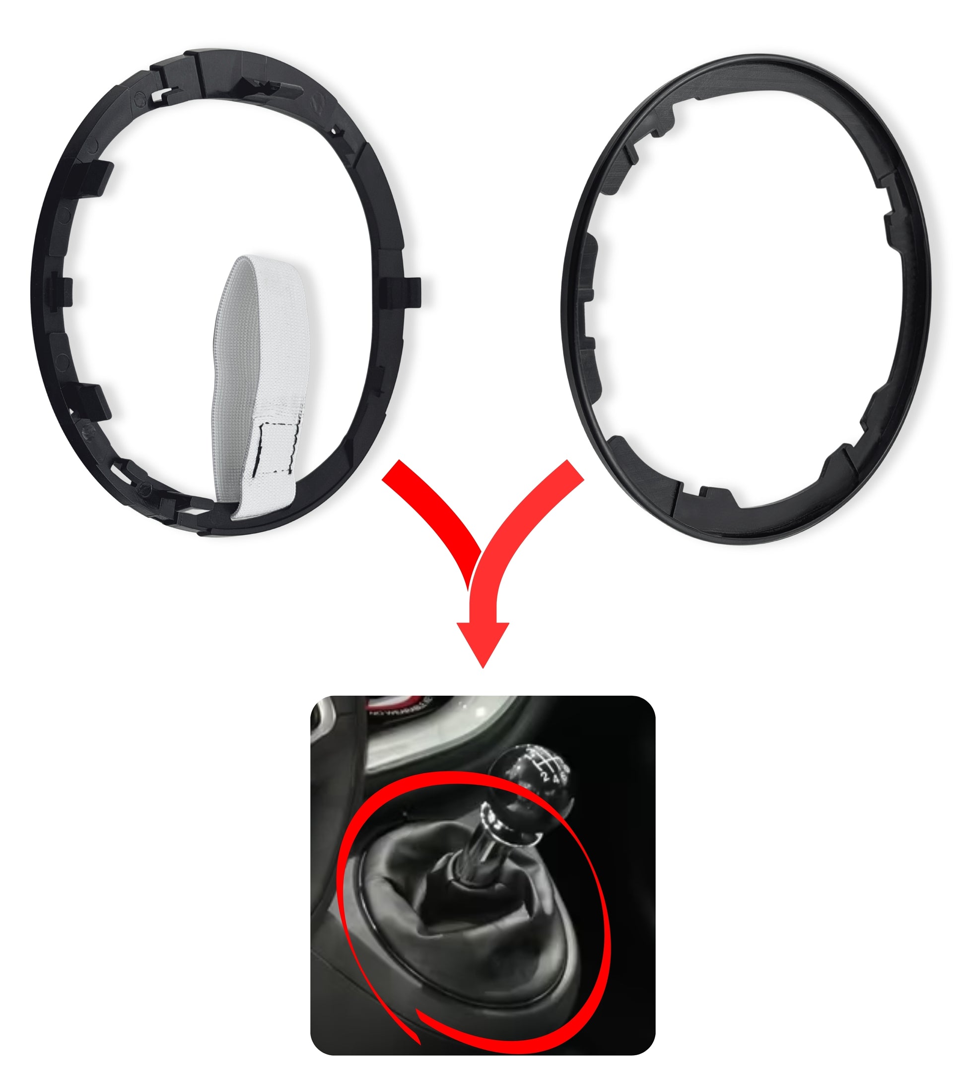Kit Cornice Leva Cambio Nero Lucido e Ghiera di ritenzione Compatibile con Fiat 500 312, 500C dal 2007, per OEM 50295851, 50295325, 55344016, 50293173