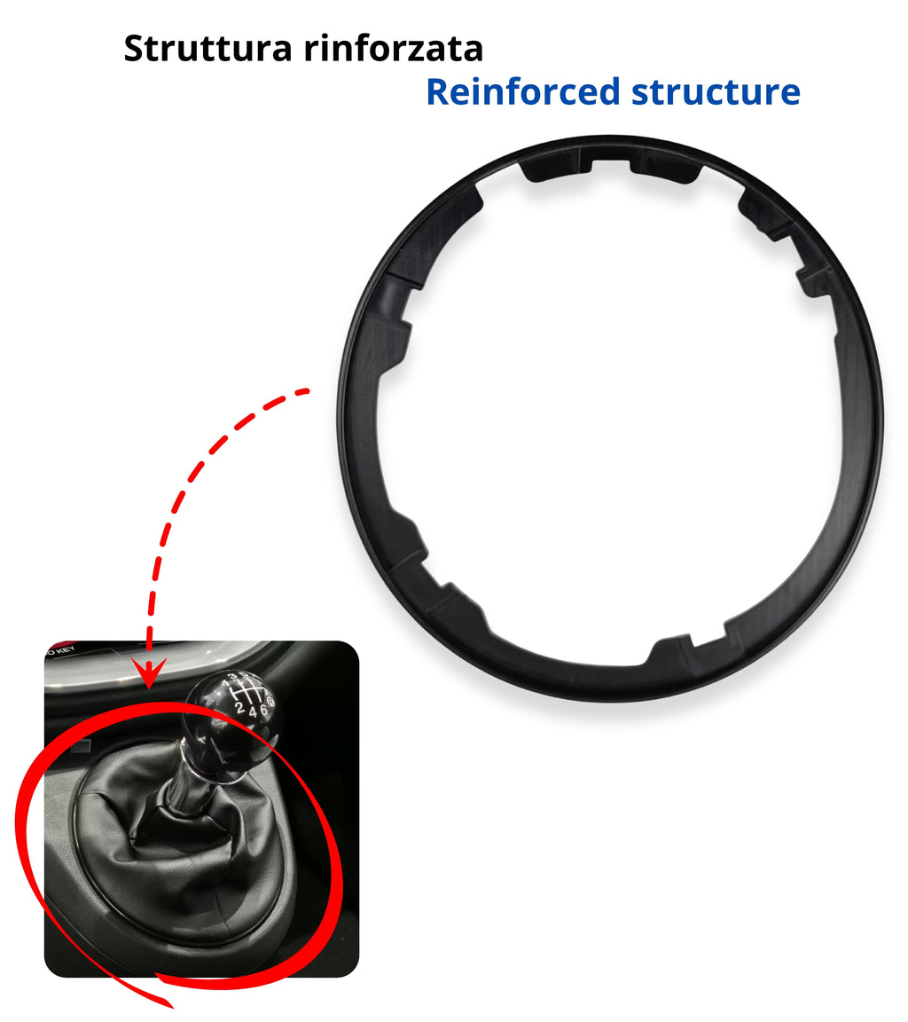 Cornice Esterna per Cuffia Leva Cambio Nero Lucido Cromato Compatibile con Fiat 500 500C 312 dal 2007, Telaio Fissaggio Cuffia, Verifica Codici OEM