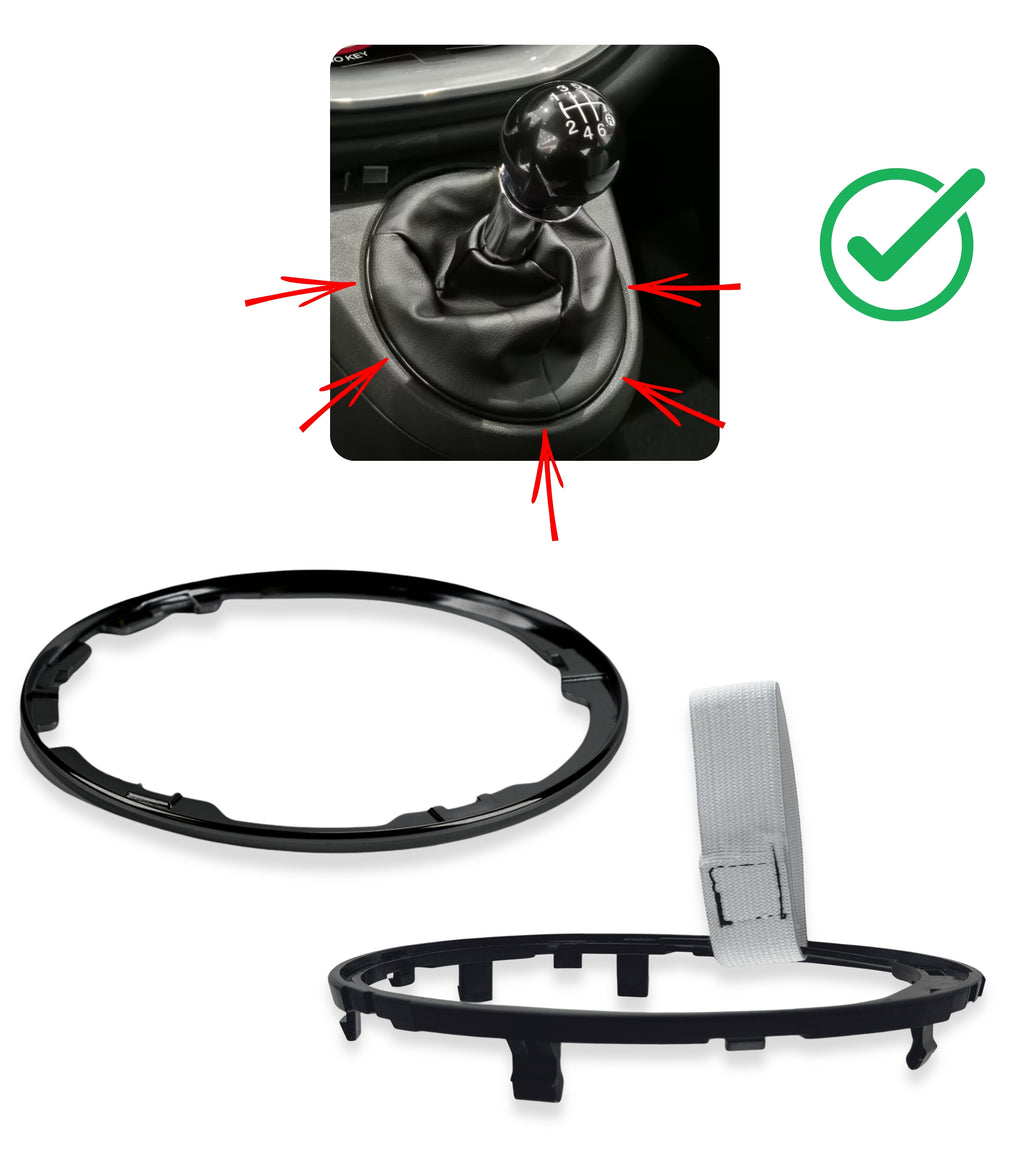 Kit Cornice Leva Cambio Nero Lucido e Ghiera di ritenzione Compatibile con Fiat 500 312, 500C dal 2007, per OEM 50295851, 50295325, 55344016, 50293173