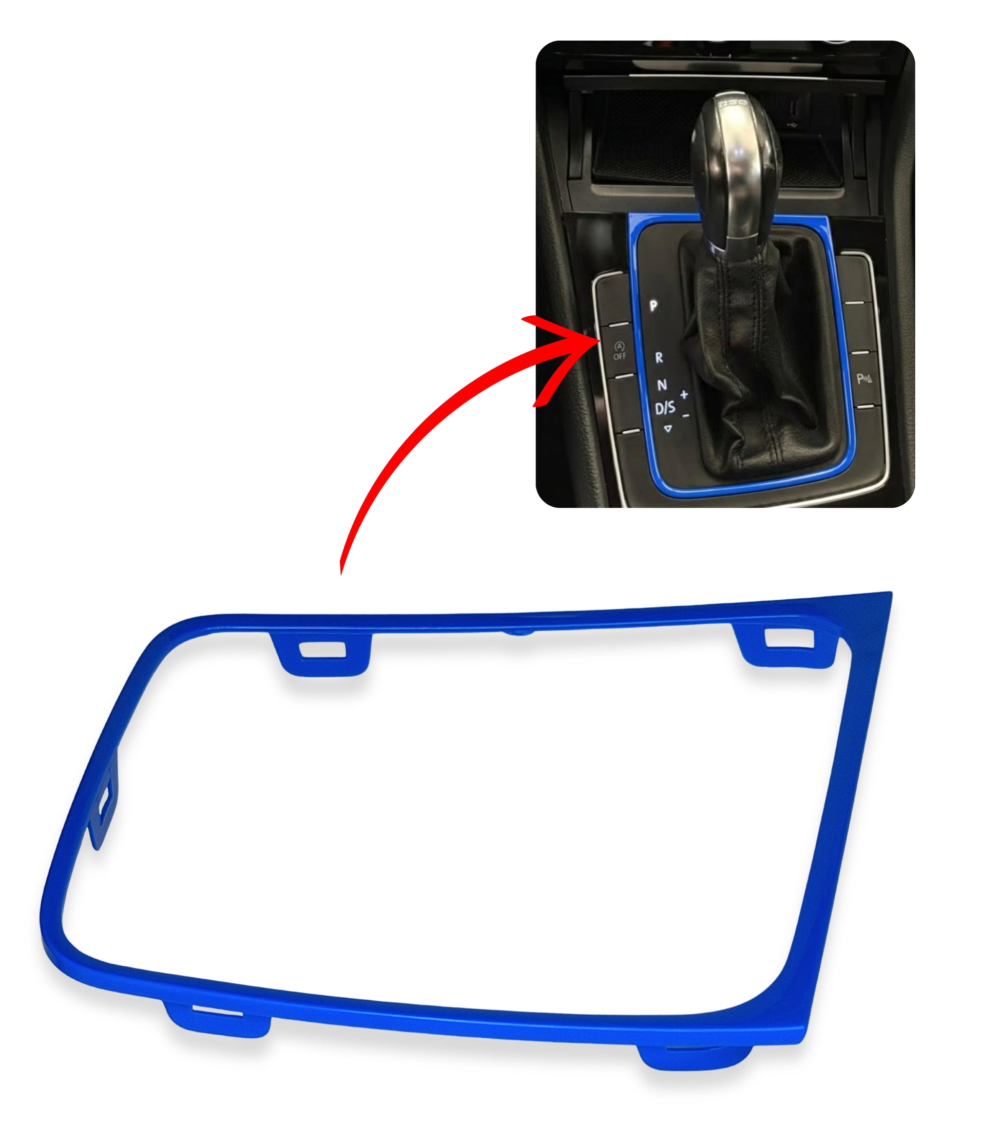 Cornice per Cuffia Leva Cambio Automatico, Colore Blu Lucido, Compatibile con Volkswagen Golf 7 e Golf 7.5 (VII) 2012-2020, Solo Guida a Sinistra (LHD)