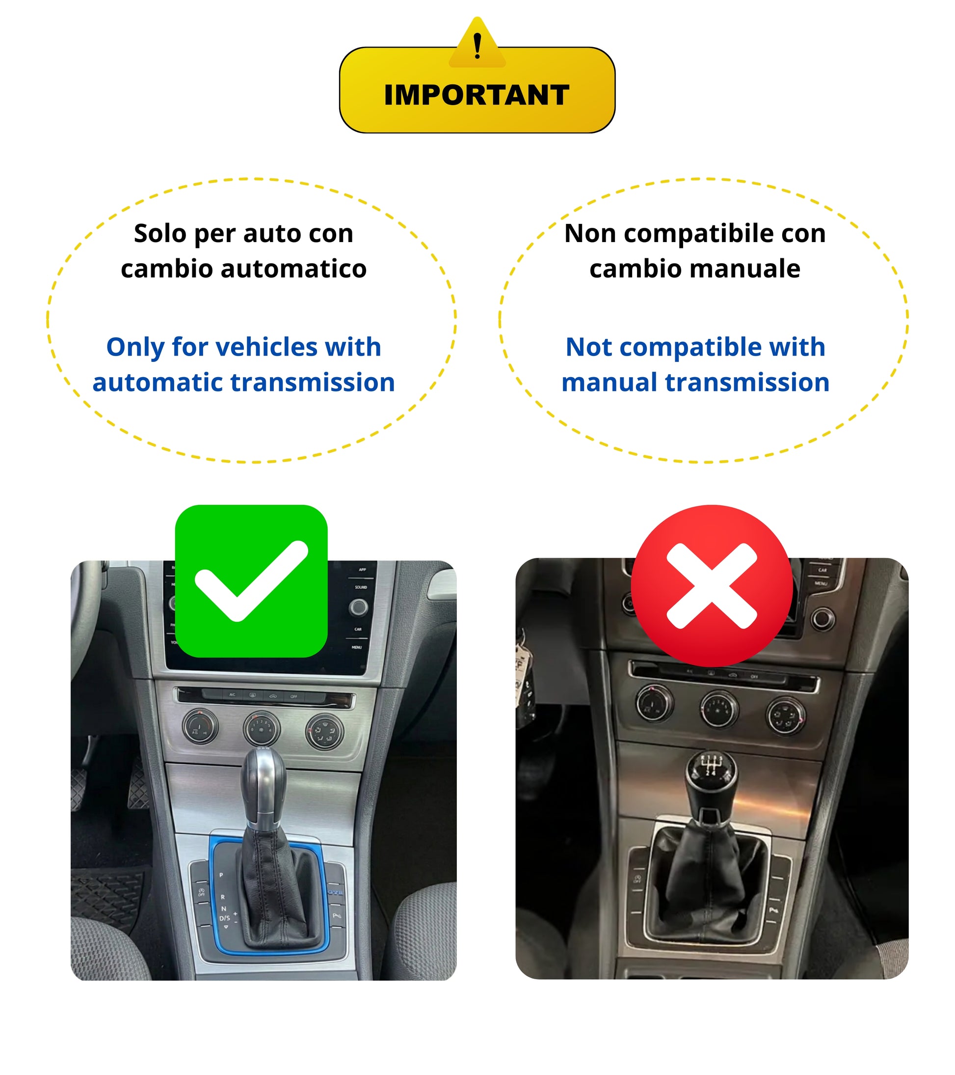 Cornice per Cuffia Leva Cambio Automatico, Colore Blu Lucido, Compatibile con Volkswagen Golf 7 e Golf 7.5 (VII) 2012-2020, Solo Guida a Sinistra (LHD)