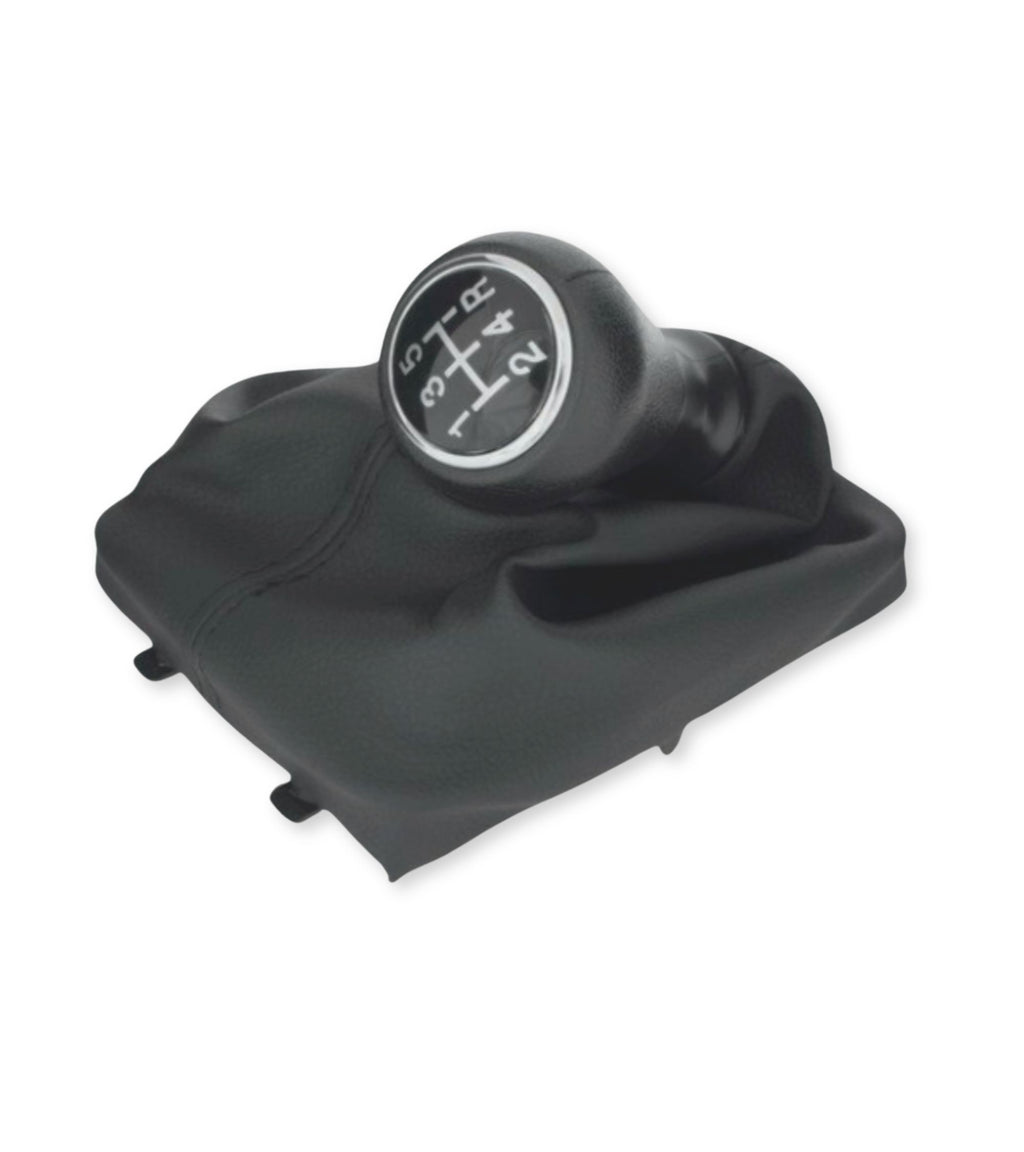 Kit per Leva Cambio Pomello Cambio 5 Marce con Cuffia Cuciture Rosse e Ghiera Compatibile con Peugeot 206 206+ 206 CC 206 SW, Retro Basso Destra