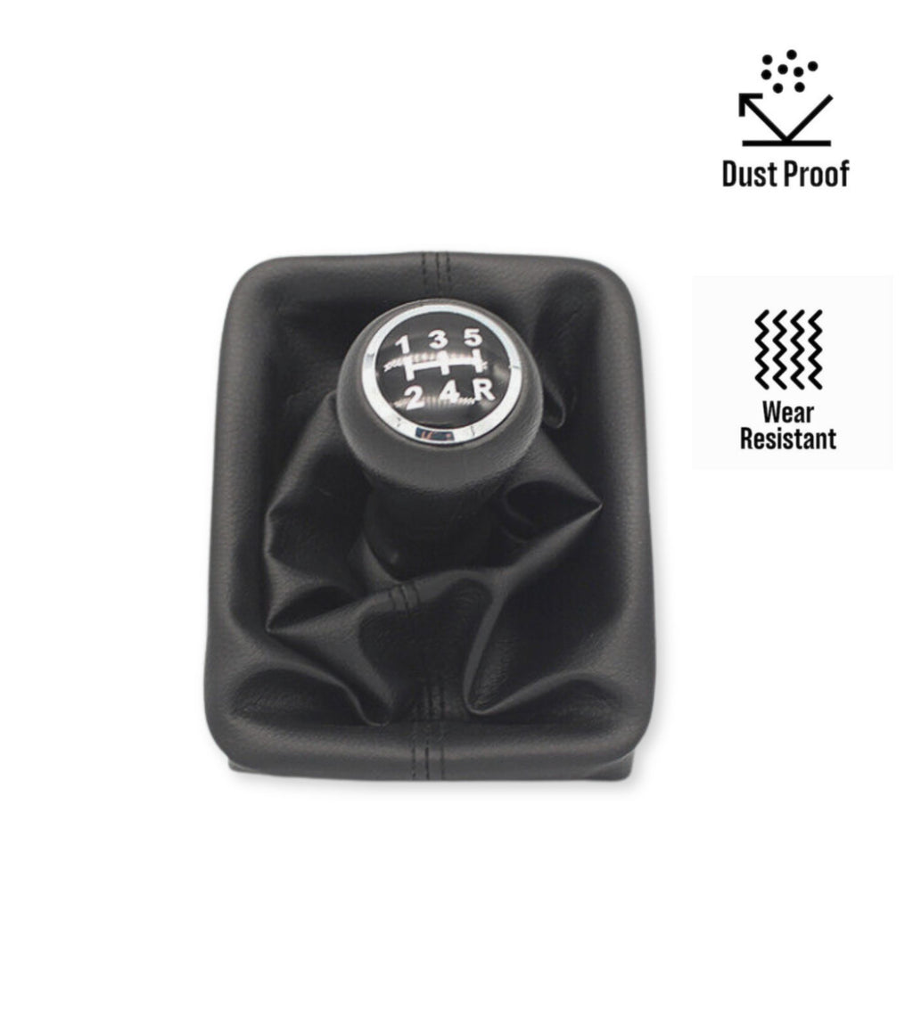 Kit per Leva Cambio Pomello Cambio 5 Marce con Cuffia Cuciture Rosse e Ghiera Compatibile con Peugeot 206 206+ 206 CC 206 SW, Retro Basso Destra