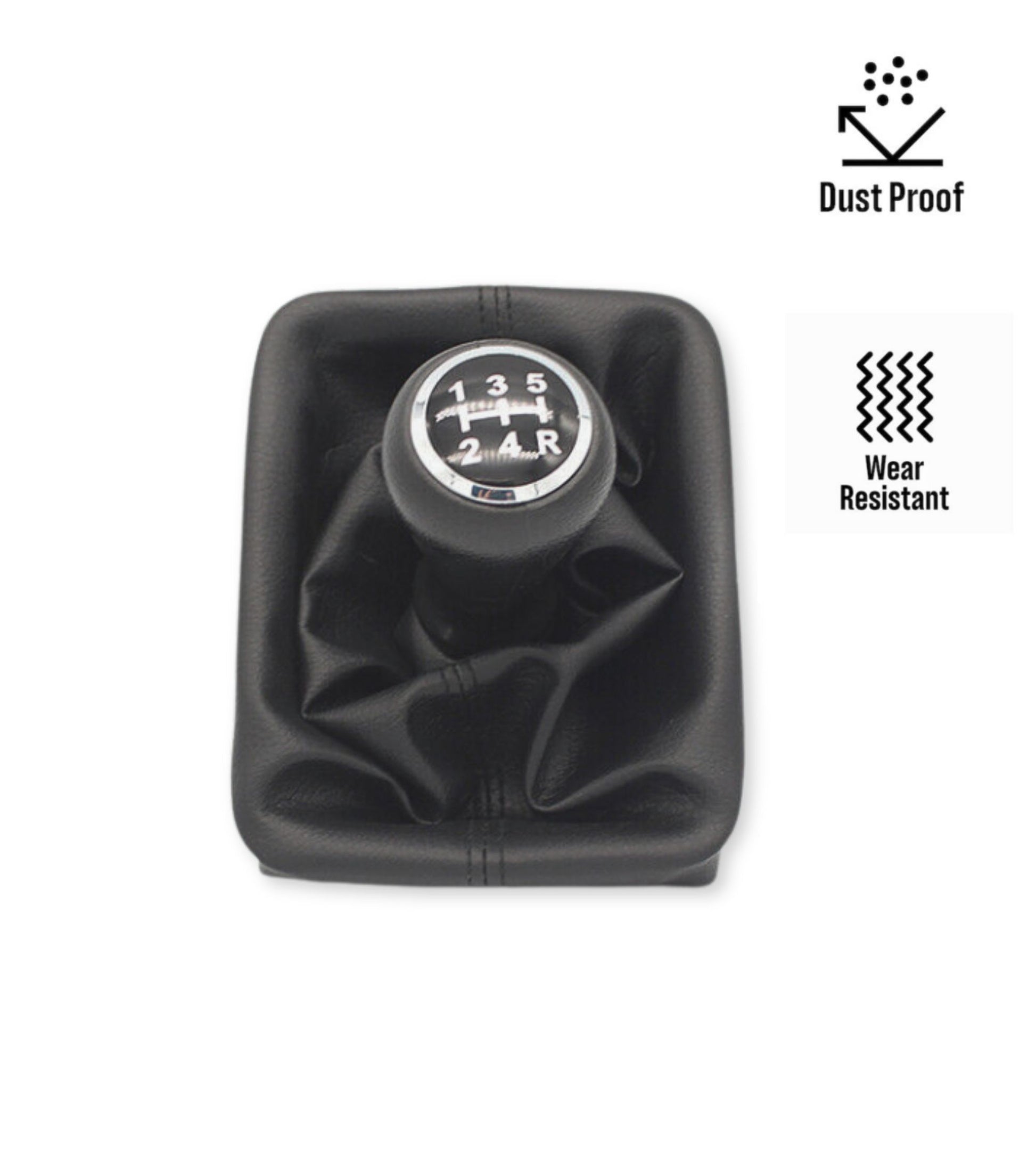 Kit per Leva Cambio Pomello Cambio 5 Marce con Cuffia Cuciture Rosse e Ghiera Compatibile con Peugeot 206 206+ 206 CC 206 SW, Retro Basso Destra