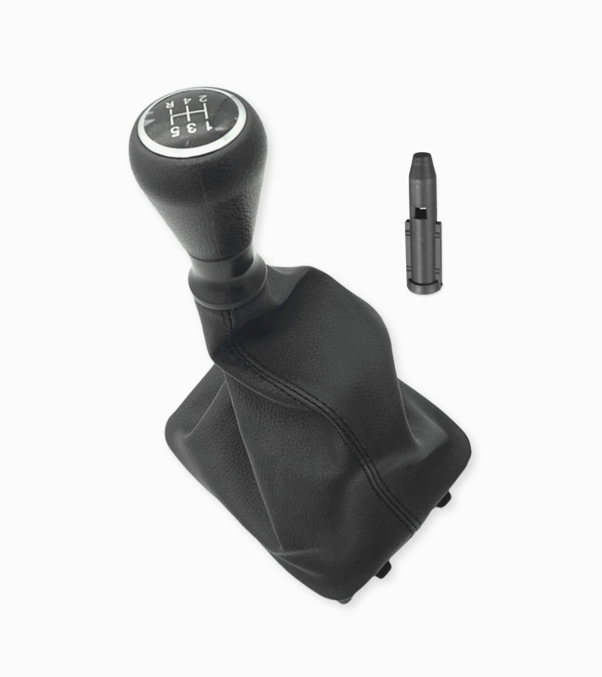 Kit per Leva Cambio Pomello Cambio 5 Marce con Cuffia Cuciture Rosse e Ghiera Compatibile con Peugeot 206 206+ 206 CC 206 SW, Retro Basso Destra