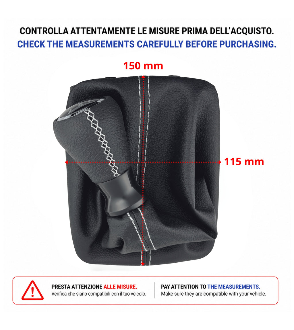 Kit per Leva Cambio Pomello Cambio 5 Marce con Cuffia Cuciture Bianche e Ghiera Compatibile con Peugeot 206 206+ 206 CC 206 SW, Retro Basso Destra