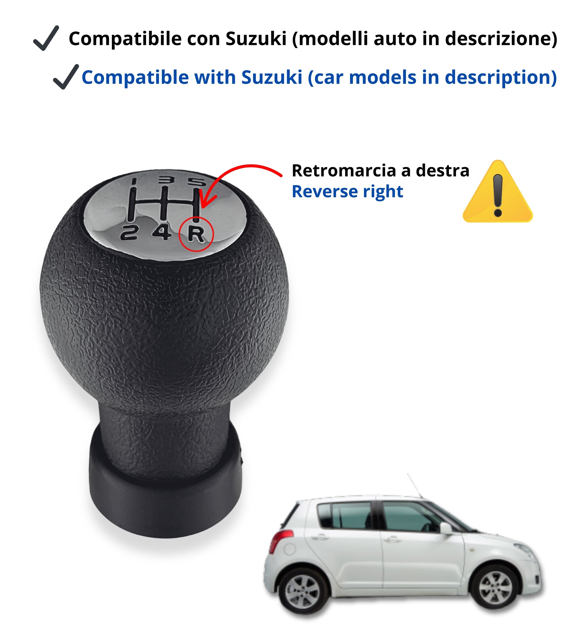 Pomello 5 Marce Compatibile con Suzuki Swift 2005-2010, Suzuki SX4 2007-2013, Suzuki ALTO 2009-2014, per Leva Cambio D, con Placca Lucida