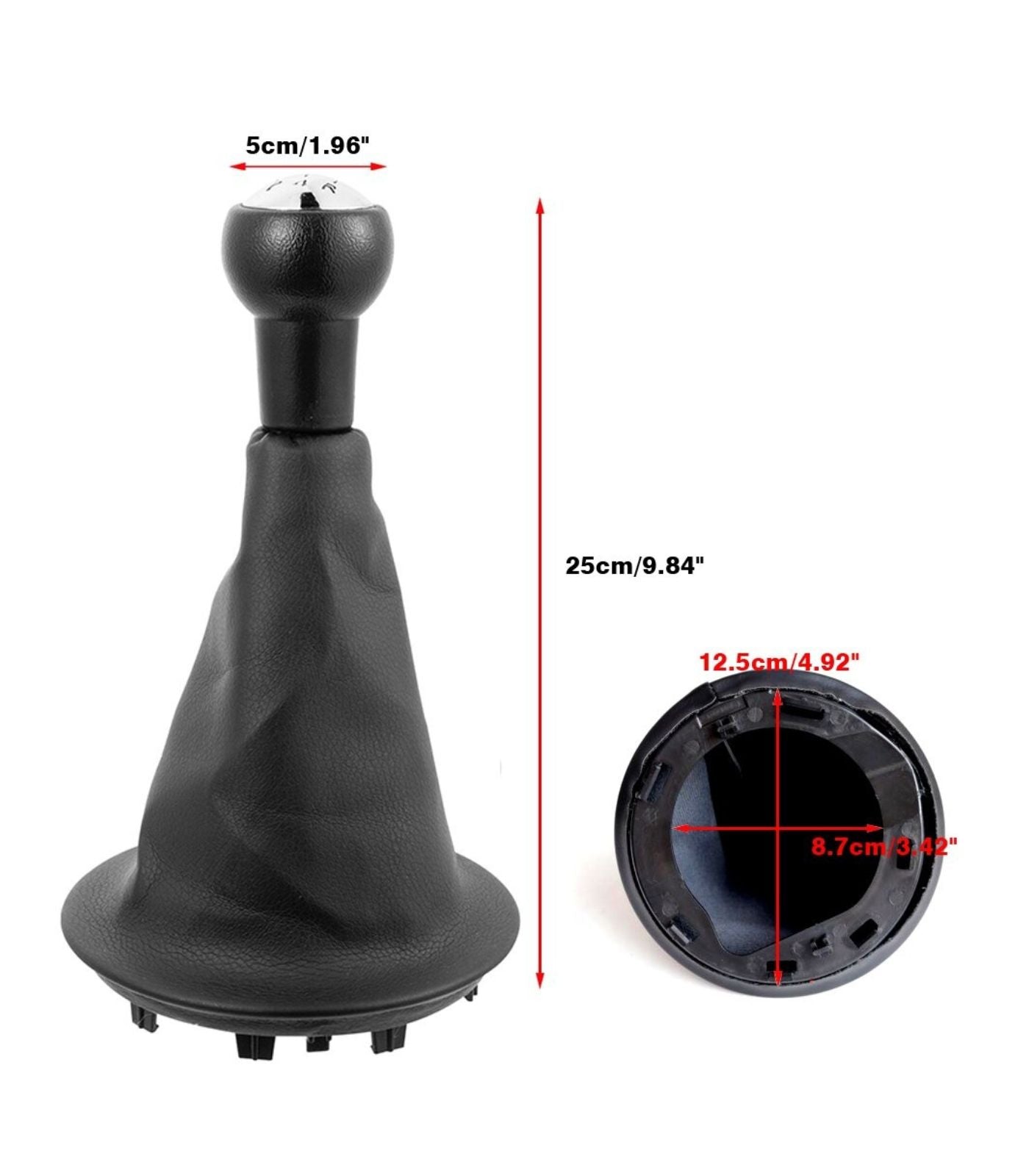 Set of Black Leatherette Gear Knob and Boot with Ring for Gear Lever Compatible with Citroen Berlingo III from 2008 Peugeot Partner from 2008