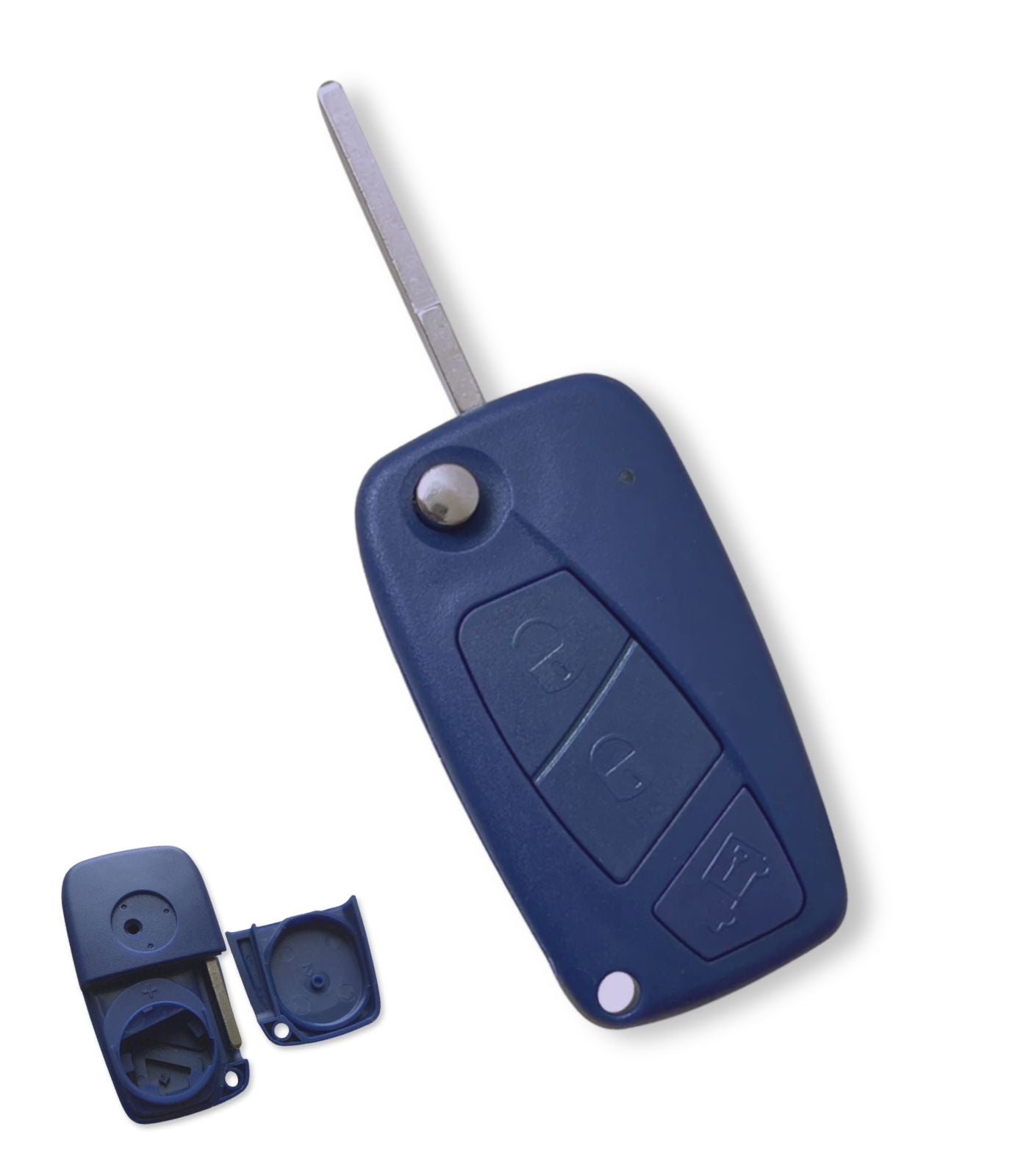 3 button key shell and blade compatible with Fiat Ducato Qubo Doblo' Scudo with SIP22 blade rear battery compartment and van symbol