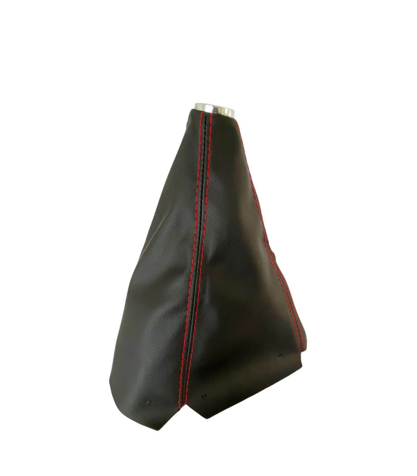 UNIVERSAL GEAR KNOB COVER IN BLACK FAUX LEATHER WITH RED STITCHING