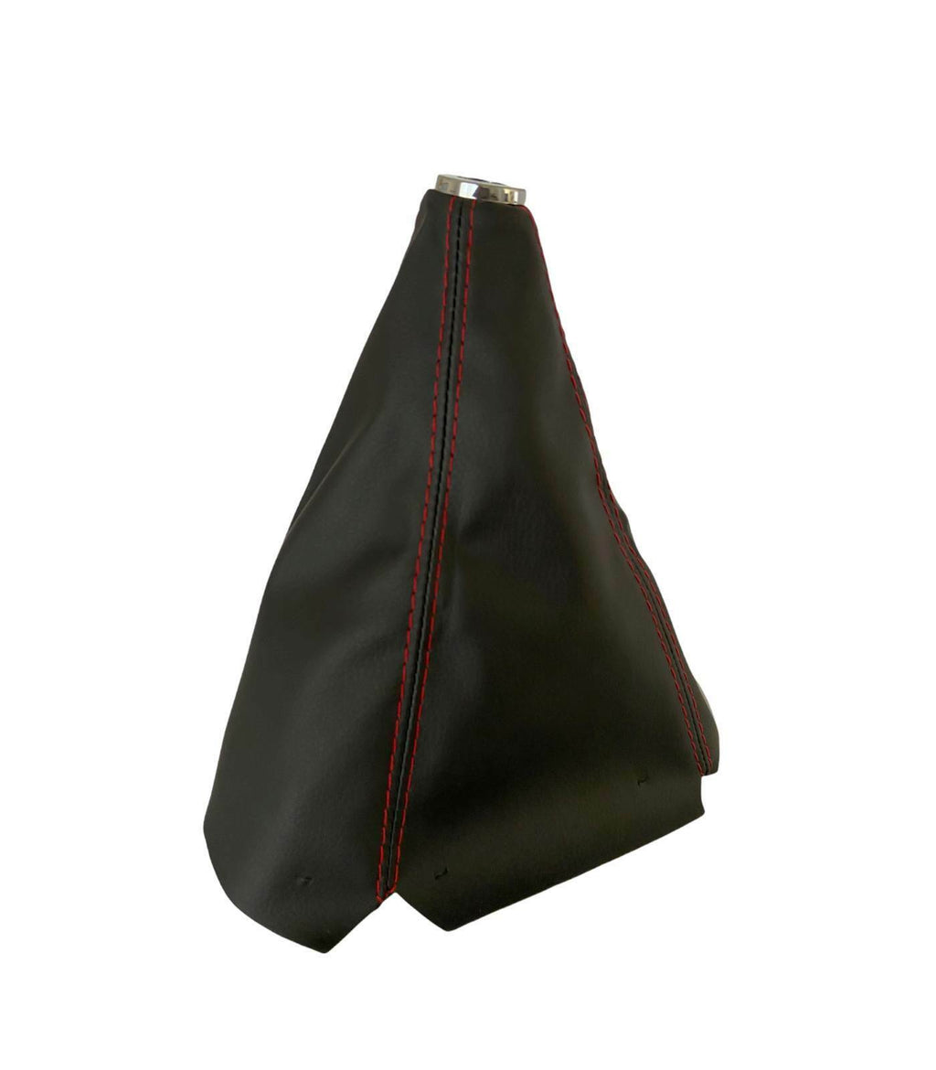 UNIVERSAL GEAR KNOB COVER IN BLACK FAUX LEATHER WITH RED STITCHING