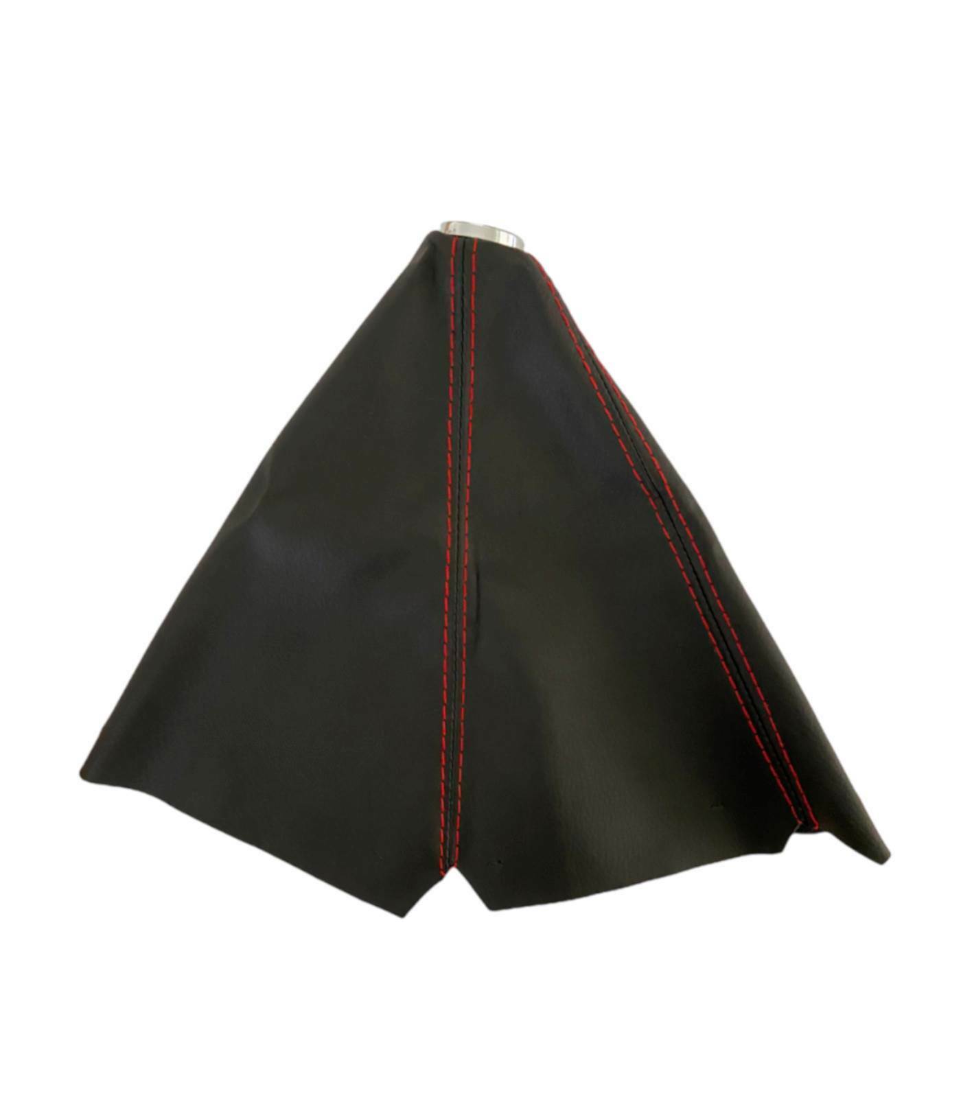 UNIVERSAL GEAR KNOB COVER IN BLACK FAUX LEATHER WITH RED STITCHING