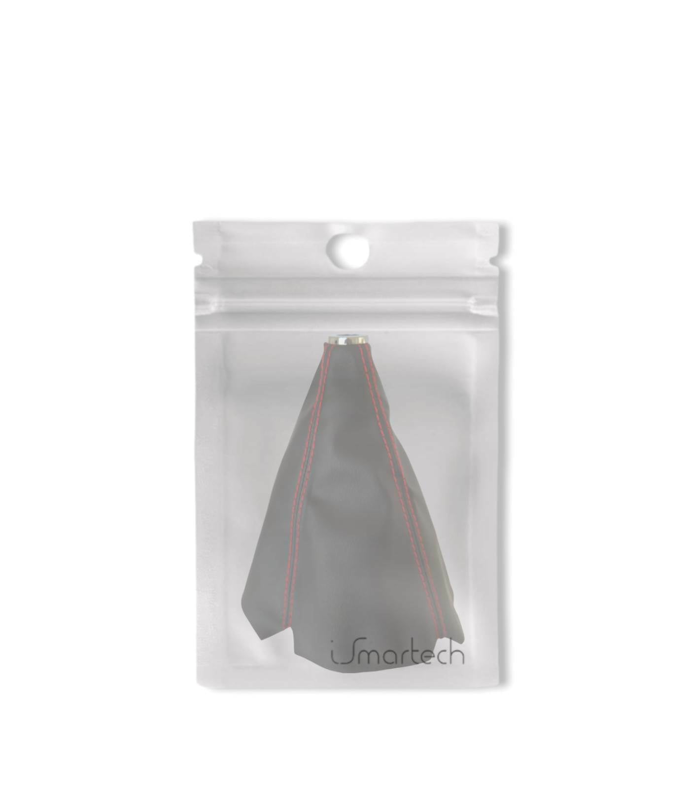 UNIVERSAL GEAR KNOB COVER IN BLACK FAUX LEATHER WITH RED STITCHING