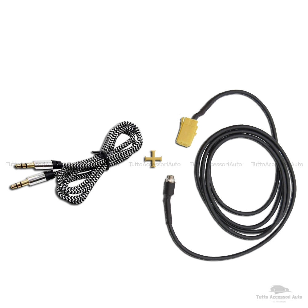 Kit Cavo Aux Jack Femmina per Fiat Grande Punto Evo Croma 500 Lancia Musa Y Alfa Autoradio Blaupunkt + Cavo Nylon Besync Grigio (gray)
