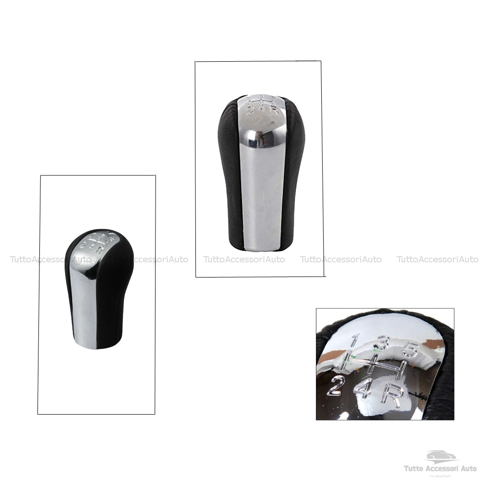 Manual Gear Knob 5 Speed ​​and Reverse Gear Compatible Replacement Car Black Color with Polished Chrome Finish and Abs Material Coating Plug &amp; Play Installation