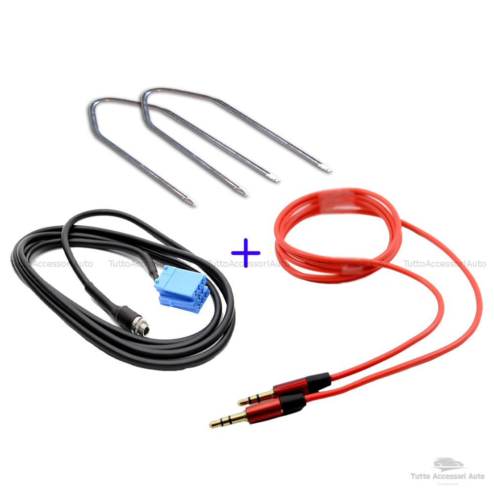 Cavo Aux Jack Femmina per Fiat Lancia Autoradio Delphi Grundig Bosch Scritta No Source Available No Blue&me + Kit Estrazione + Cavo Audio Jack Maschio