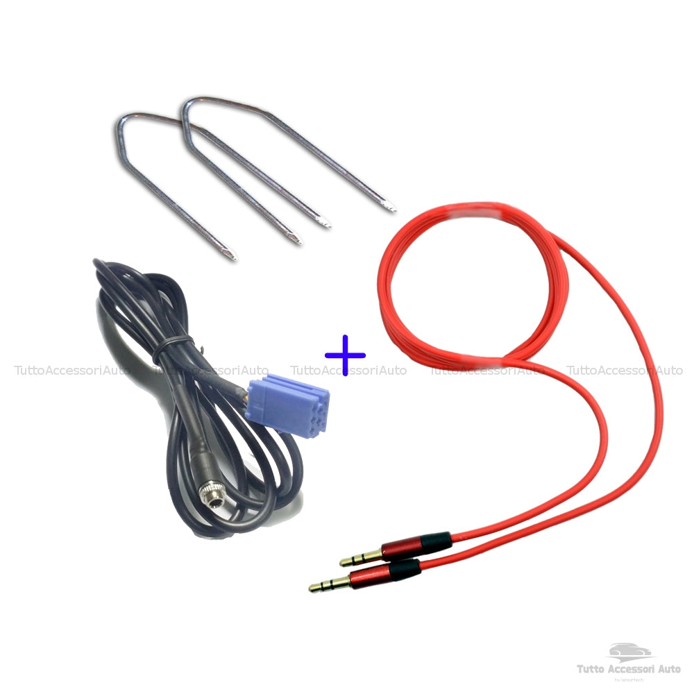 Cavo Aux Jack Femmina per Fiat Lancia Autoradio Delphi Grundig Bosch Scritta No Source Available No Blue&me + Kit Estrazione + Cavo Audio Jack Maschio