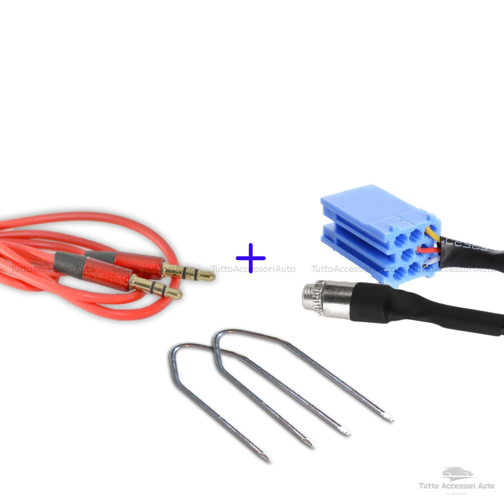Cavo Aux Jack Femmina per Fiat Lancia Autoradio Delphi Grundig Bosch Scritta No Source Available No Blue&me + Kit Estrazione + Cavo Audio Jack Maschio