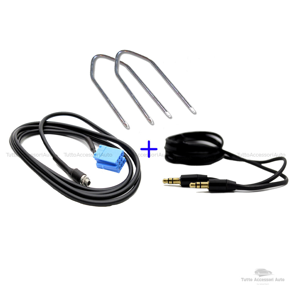 Cavo Aux Jack Femmina per Fiat Lancia Autoradio Delphi Grundig Bosch Scritta No Source Available No Blue&me + Kit Estrazione + Cavo Audio Jack Maschio