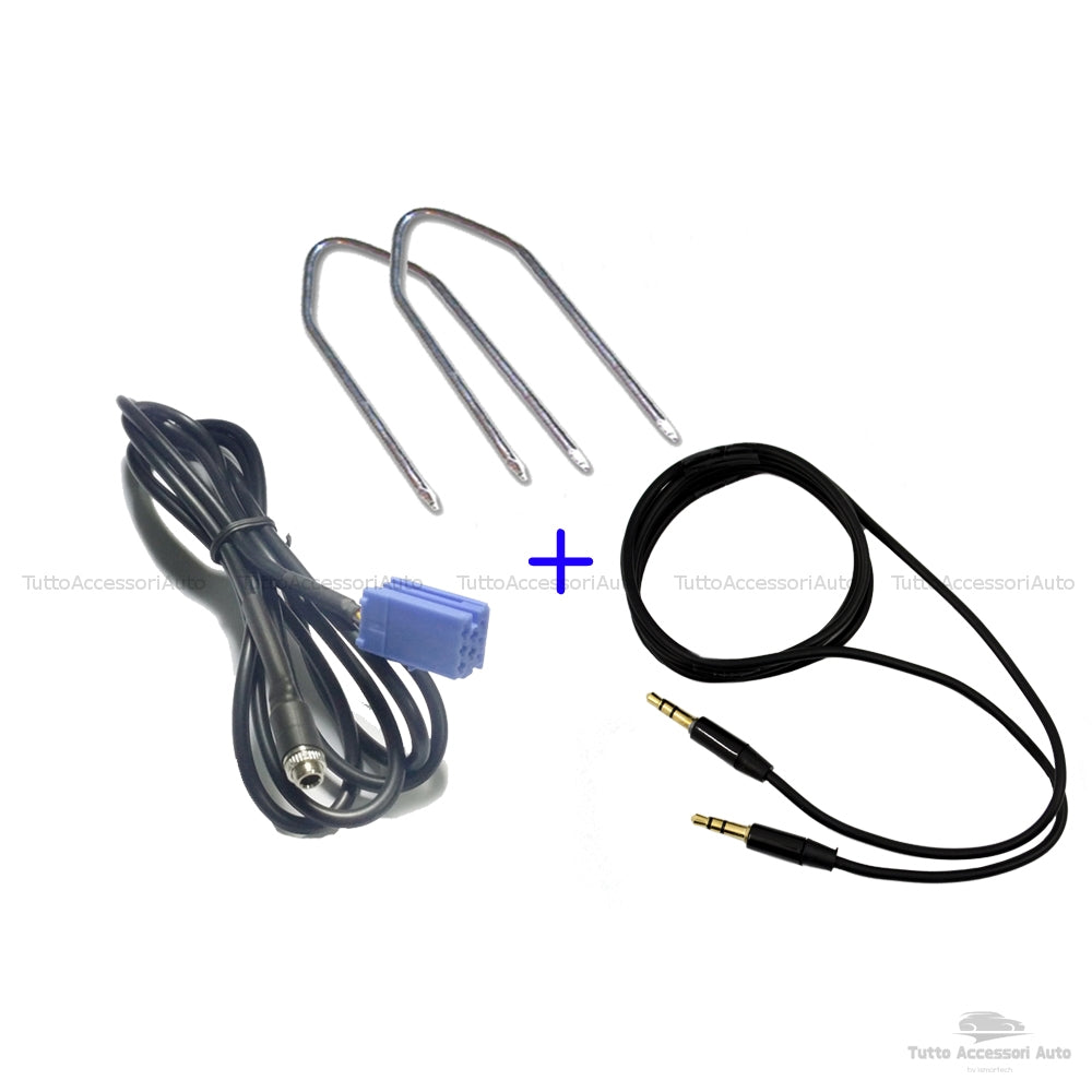 Cavo Aux Jack Femmina per Fiat Lancia Autoradio Delphi Grundig Bosch Scritta No Source Available No Blue&me + Kit Estrazione + Cavo Audio Jack Maschio