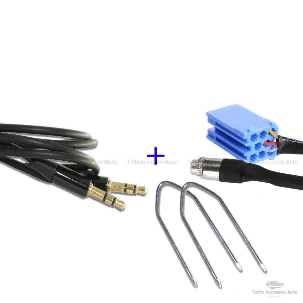 Cavo Aux Jack Femmina per Fiat Lancia Autoradio Delphi Grundig Bosch Scritta No Source Available No Blue&me + Kit Estrazione + Cavo Audio Jack Maschio