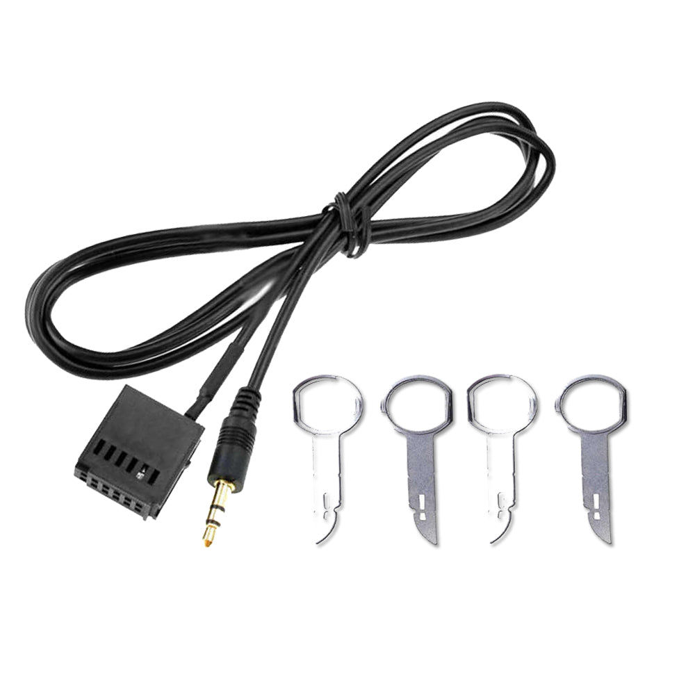 Aux Cable for OEM Car Radio Compatible for 6000CD Series Compatible with Fiesta Mondeo Focus C-Max Fusion Galaxy with Aux Button + 4 Radio Removal Keys 3.5mm Male Jack