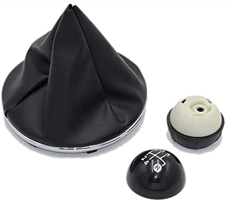 5-speed gear knob set + black eco-leather gaiter complete with retaining ring and chrome ring frame for gear lever compatible with Fiat 500 500C from 2007 to 2015