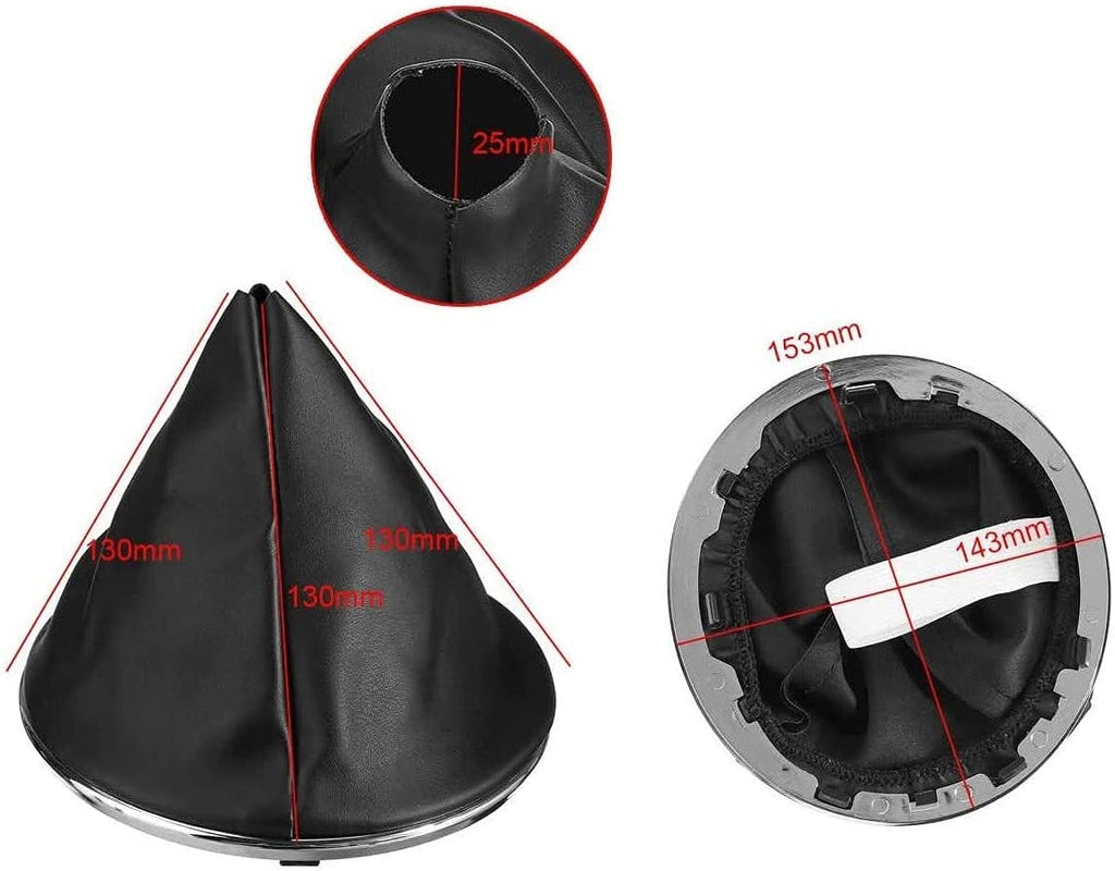 5-speed gear knob set + black eco-leather gaiter complete with retaining ring and chrome ring frame for gear lever compatible with Fiat 500 500C from 2007 to 2015